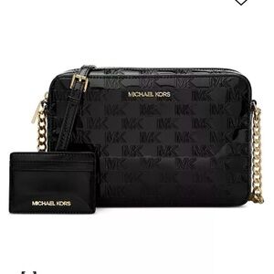 Michael Kors black shiny crossbody bag and card holder